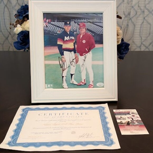 ⬇️PD⬇️O2 PETE ROSE & NOLAN RYAN SIGNED PIC W/ COA - Picture 1 of 7